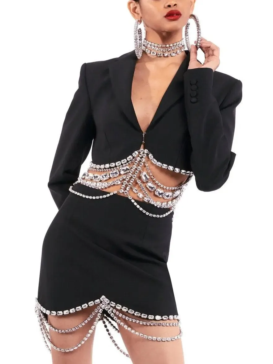 Women’s Draped Crystal Scallop Mini Skirt
