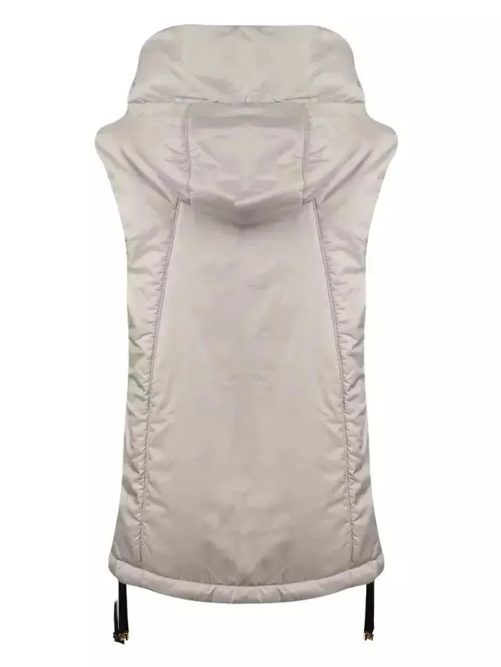 Women’s Drawstring Hooded Padded Vest in Light Gray