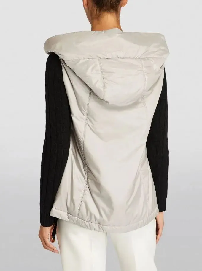 Women’s Drawstring Hooded Padded Vest in Light Gray