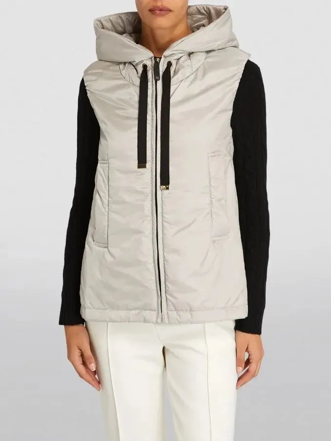 Women’s Drawstring Hooded Padded Vest in Light Gray