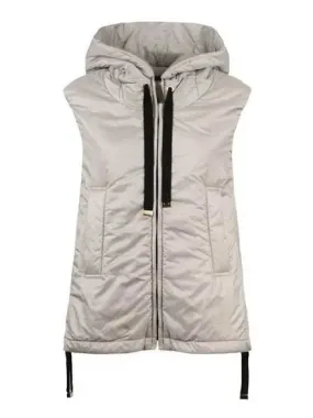 Women’s Drawstring Hooded Padded Vest in Light Gray