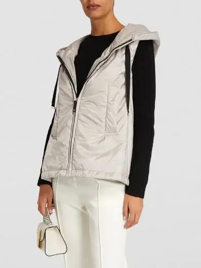 Women’s Drawstring Hooded Padded Vest in Light Gray