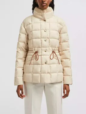 Women’s Drawstring-Waist Puffer Down Jacket with Partial Knit Collar