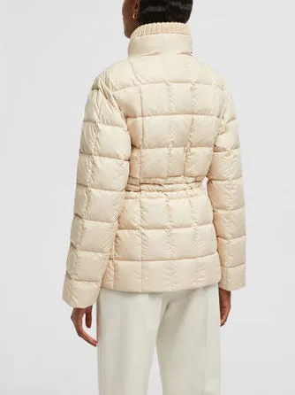Women’s Drawstring-Waist Puffer Down Jacket with Partial Knit Collar