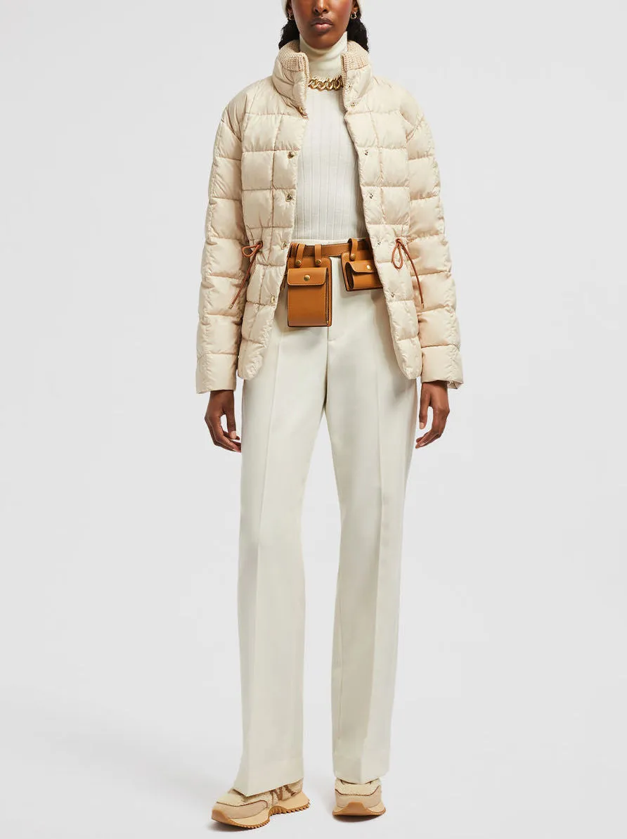 Women’s Drawstring-Waist Puffer Down Jacket with Partial Knit Collar