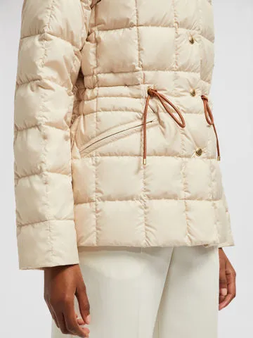 Women’s Drawstring-Waist Puffer Down Jacket with Partial Knit Collar