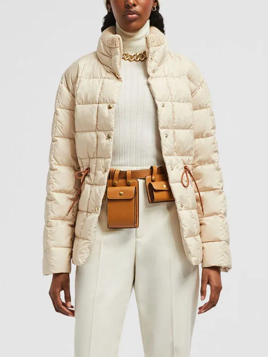 Women’s Drawstring-Waist Puffer Down Jacket with Partial Knit Collar