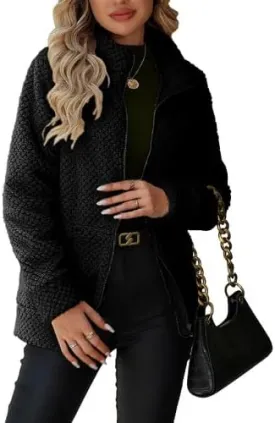 Women's Full Zip Stand Collar Fleece Sherpa Jacket with Pockets (S-5XL)