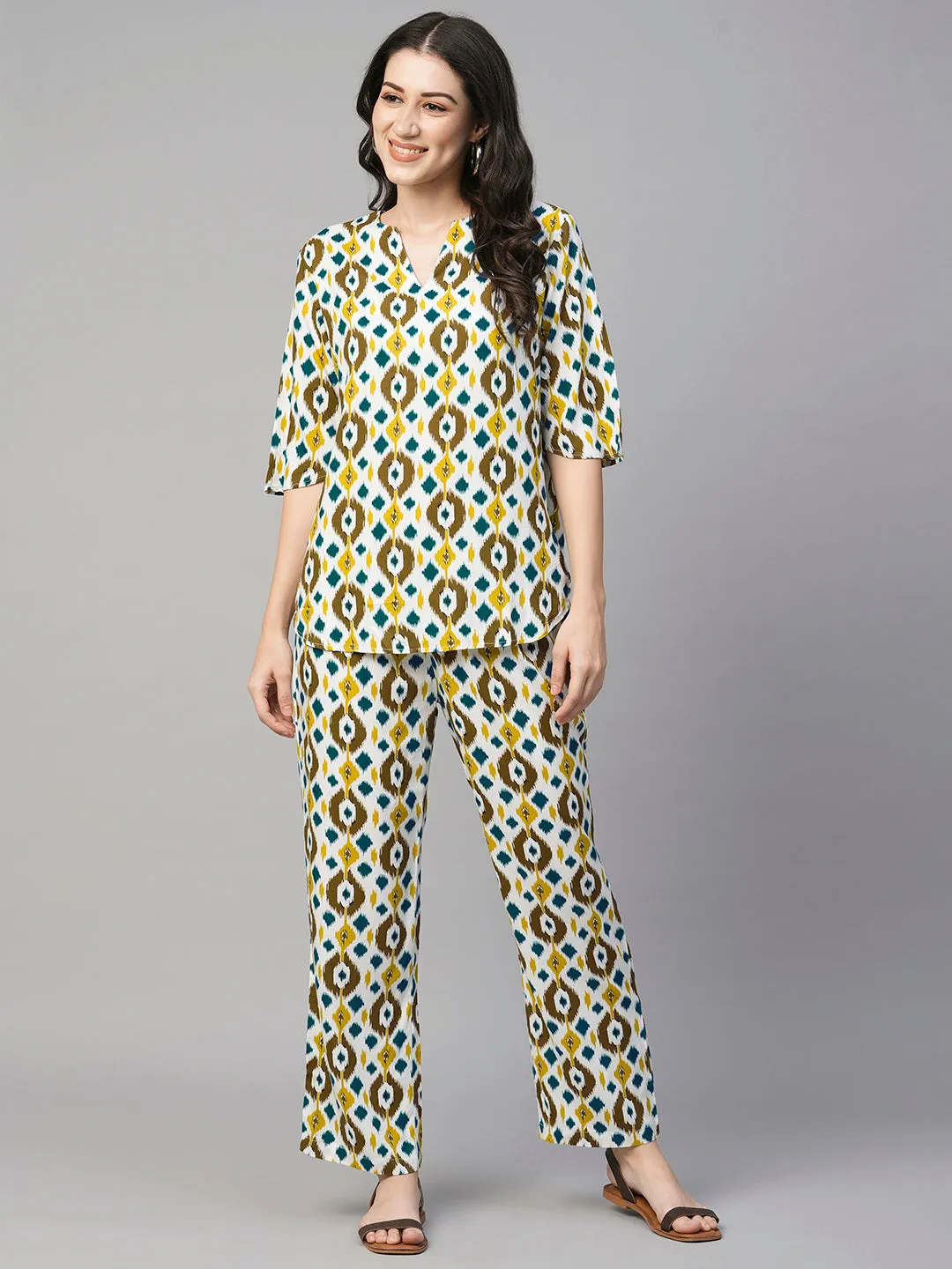 Women's Yellow Viscose Regular Fit Pyjama Suit