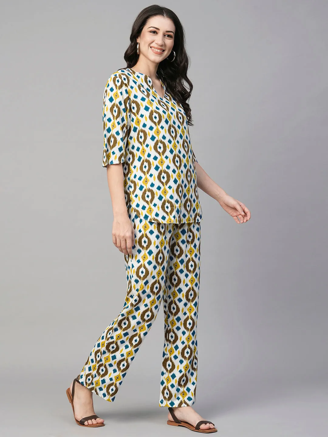 Women's Yellow Viscose Regular Fit Pyjama Suit